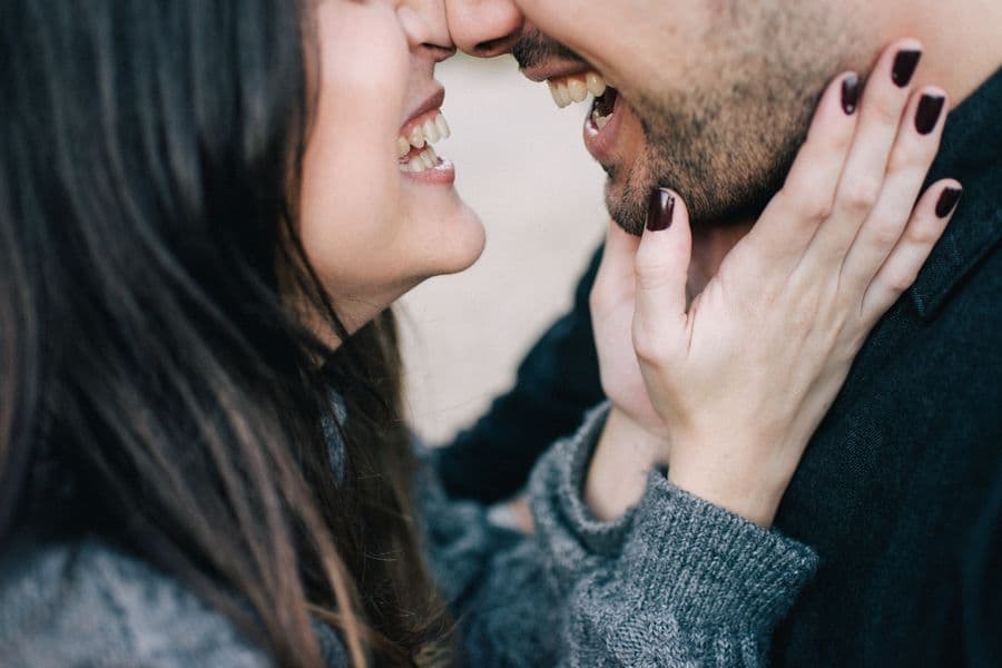 Couple on a date laughing together